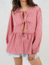 'Adalet' Linen Look Tie Front Smock Blouse - Celes Fashion